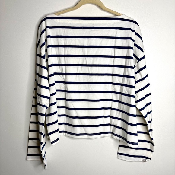 J Crew Cropped Boatneck T-shirt in Mariner Cotton Blue Stripe Sz 2X NEW Preppy - Picture 4 of 7